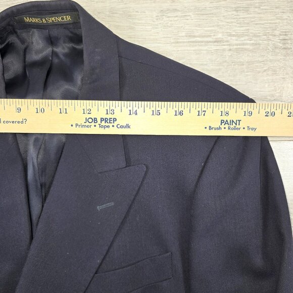 Marks & Spencer Mens Double Breasted Wool Blazer Sz 40S Navy Blue Gold Buttons - Picture 6 of 11